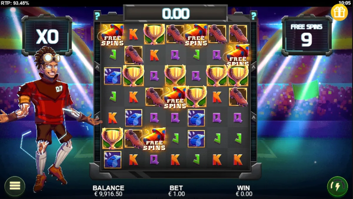 Interface do jogo de slot Cluster Cup com tema de futebol