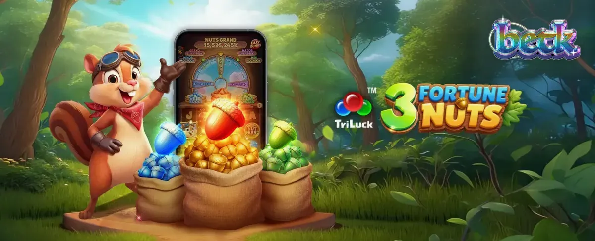 Interface do jogo 3 Fortune Nuts com tema de floresta e esquilos
