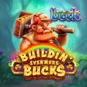 Interface de jogo do slot Buildin’ Even More Bucks com personagens e quadros de construção